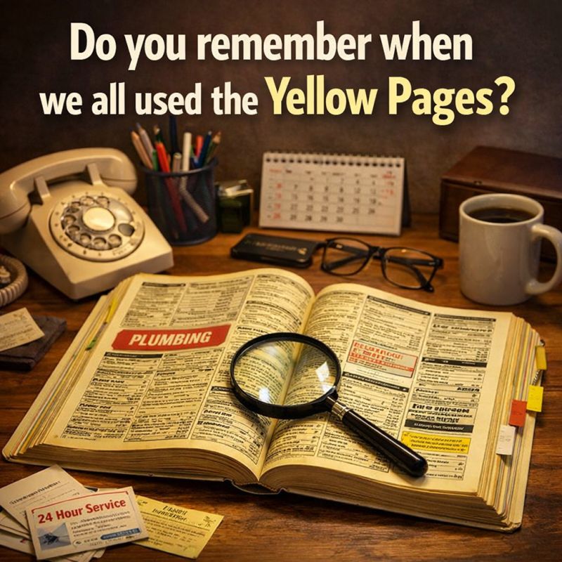 Yellow Pages book with magnifying glass symbolizing how AI interprets business websites